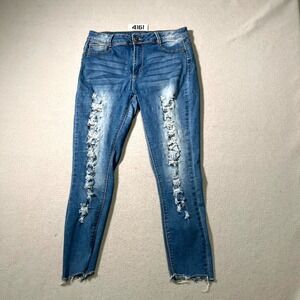 Blue Republic Jeans Womens 17 Denim Stretch Distressed Frayed Hem Skinny‎ Leg